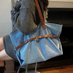 Azzira Belted Denim Tote Bag for Women | Asverra