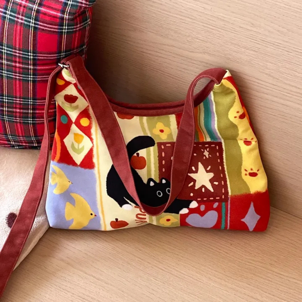 Mirano Cat Print Shoulder Bag for Women | Asverra