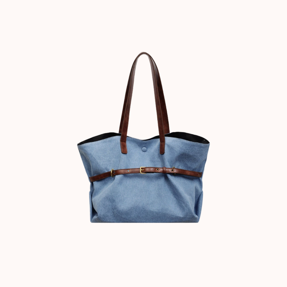 Azzira Belted Denim Tote Bag for Women | Asverra