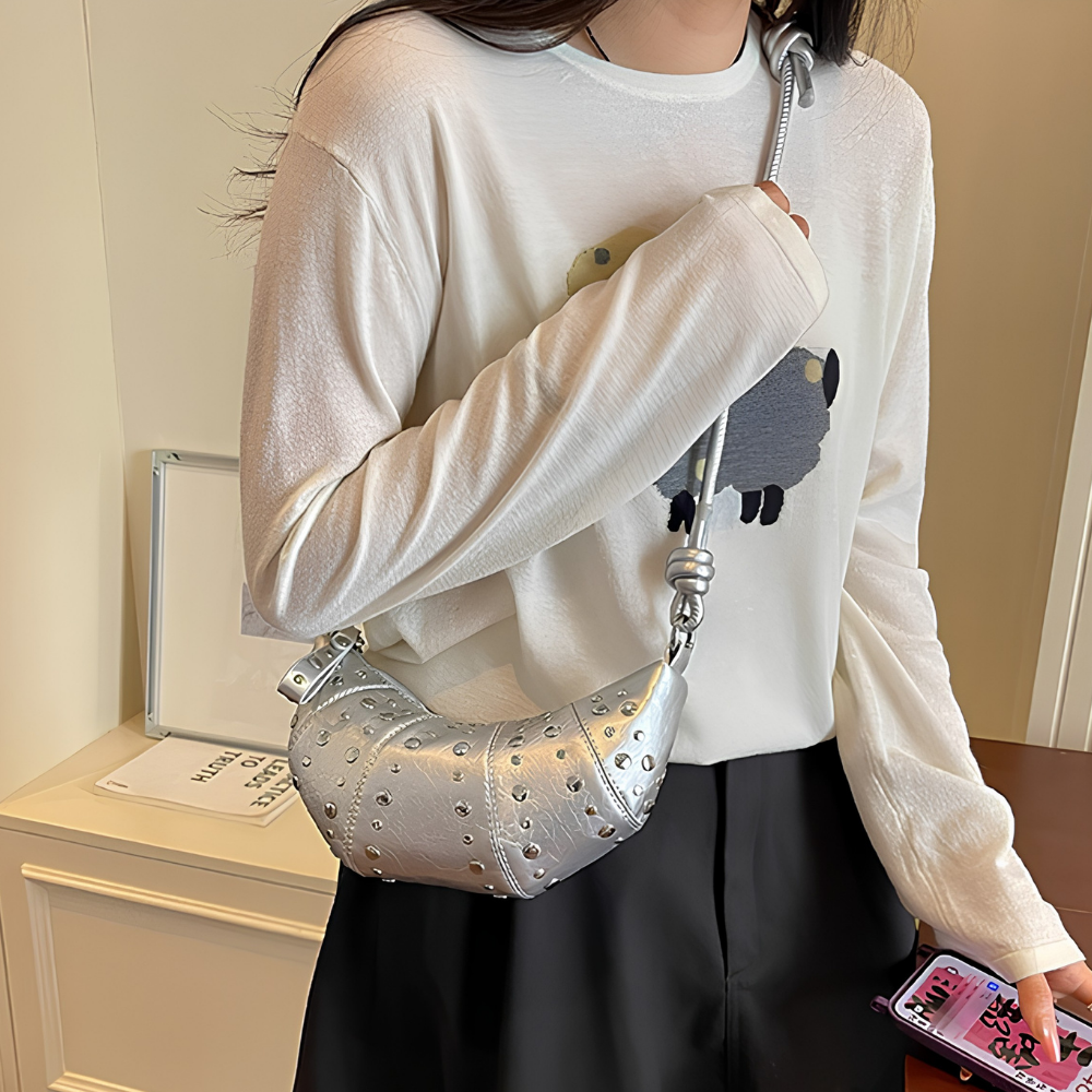 Tavrina Studded Croissant Shoulder Bag for Women | Asverra