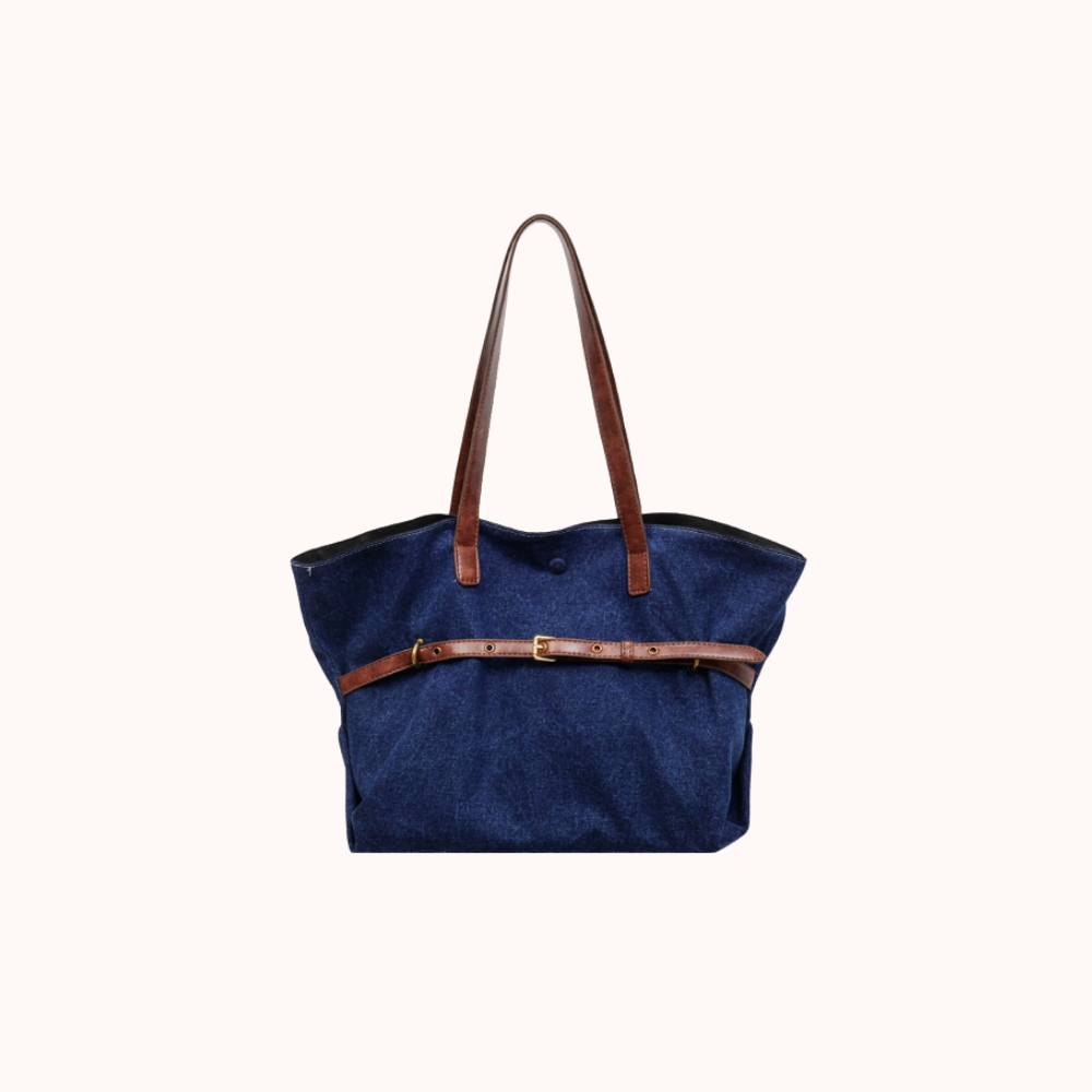 Azzira Belted Denim Tote Bag for Women | Asverra