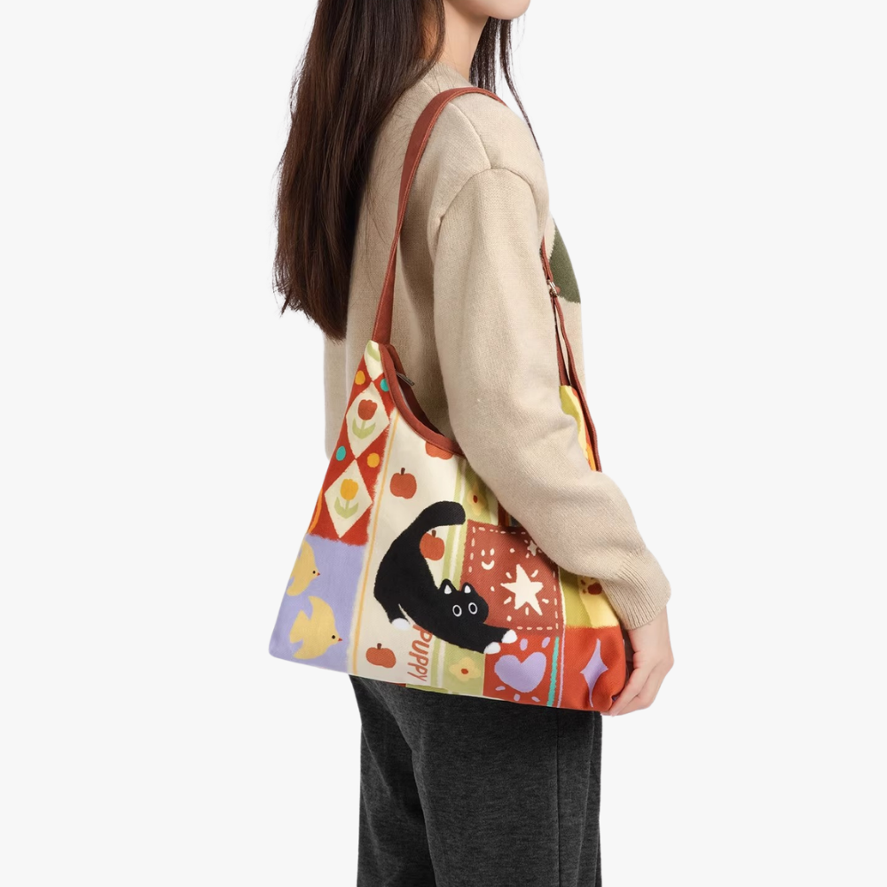 Mirano Cat Print Shoulder Bag for Women | Asverra