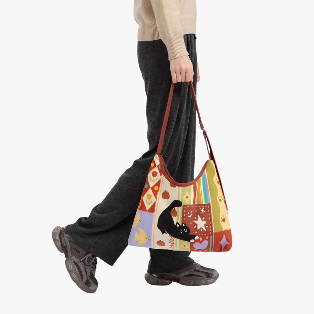 Mirano Cat Print Shoulder Bag for Women | Asverra