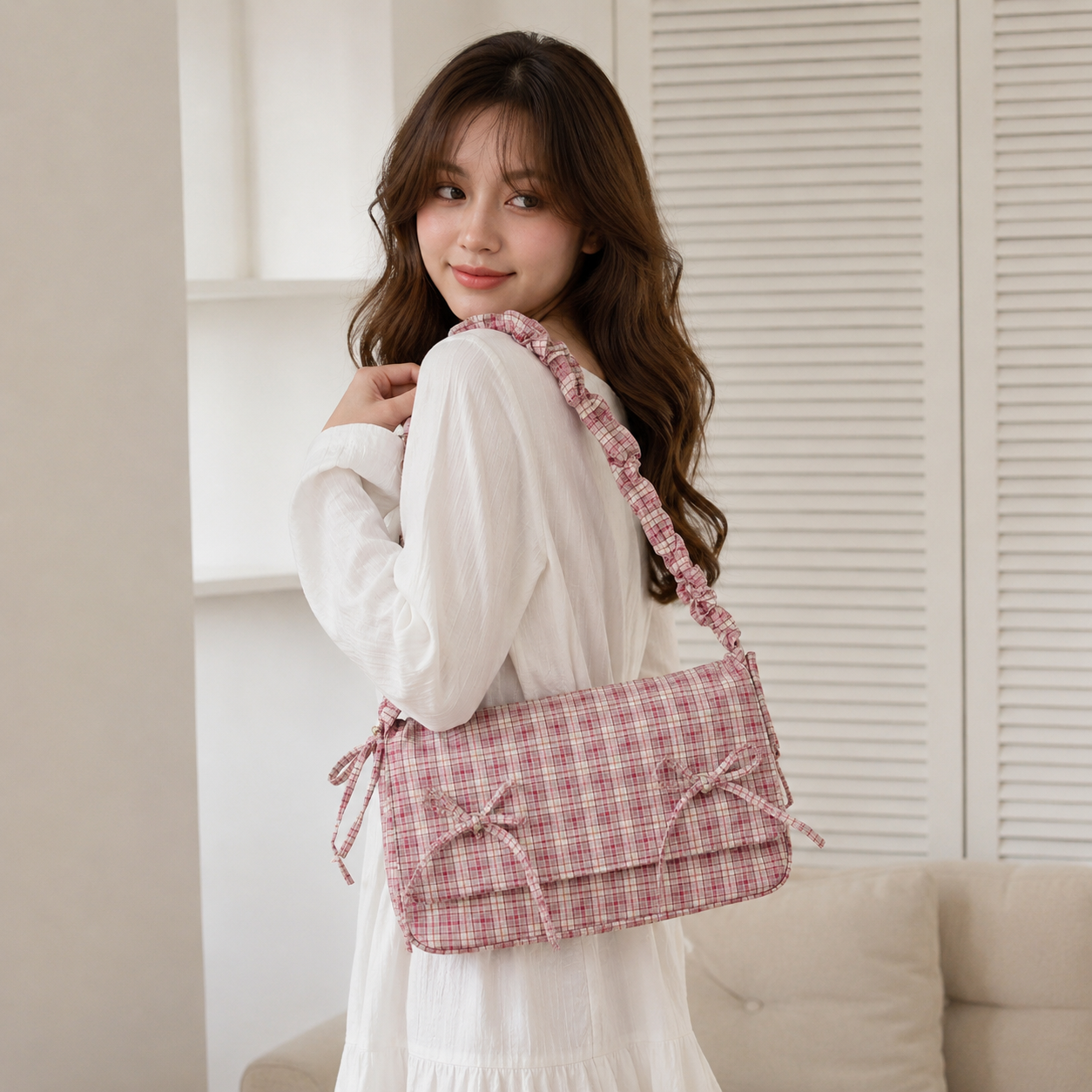 Quivara Plaid Shoulder Bag for Women | Asverra صورة ثانوية