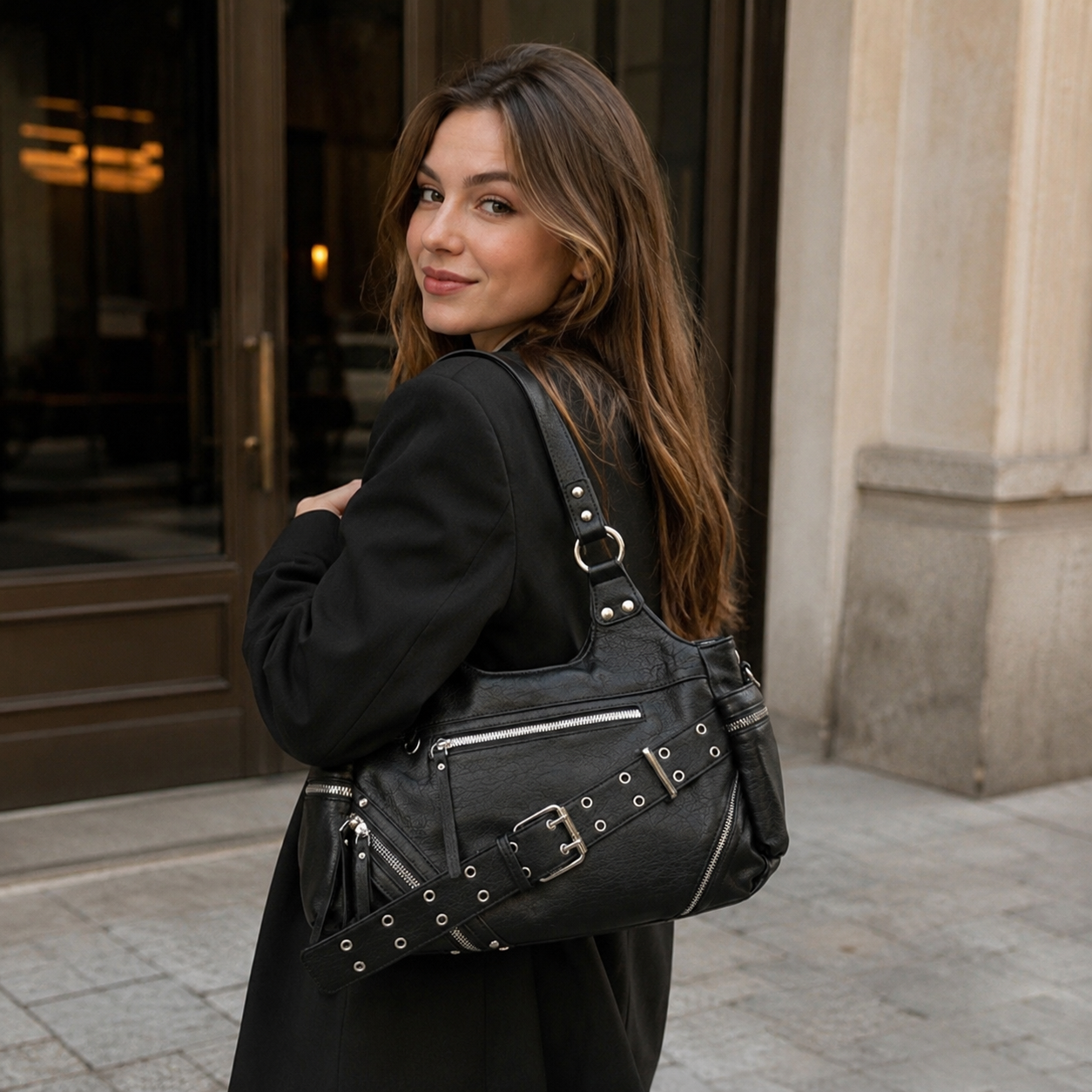 Valmira Studded Shoulder Bag for Women | Asverra