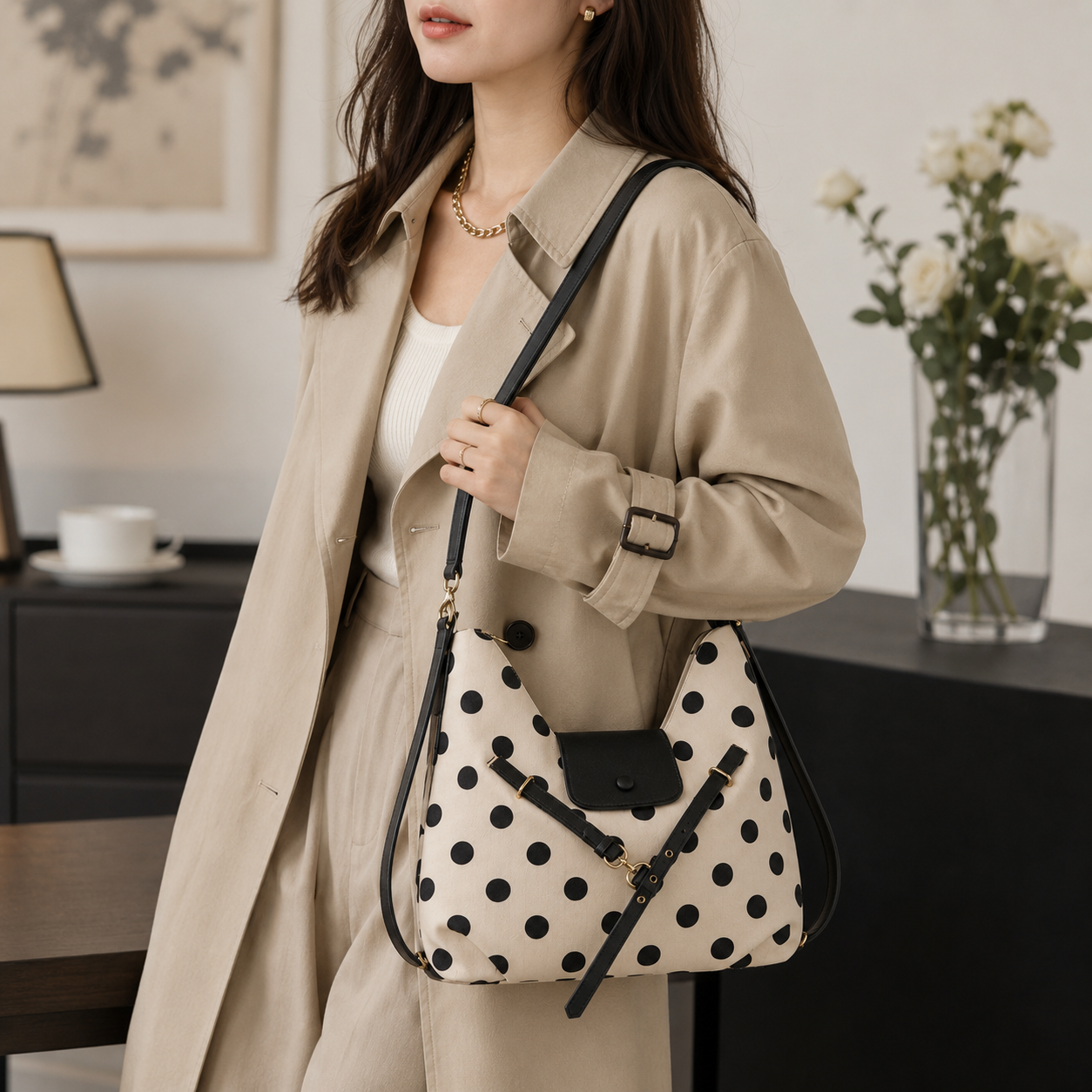 Dottara Polka Dot Shoulder Bag for Women | Asverra