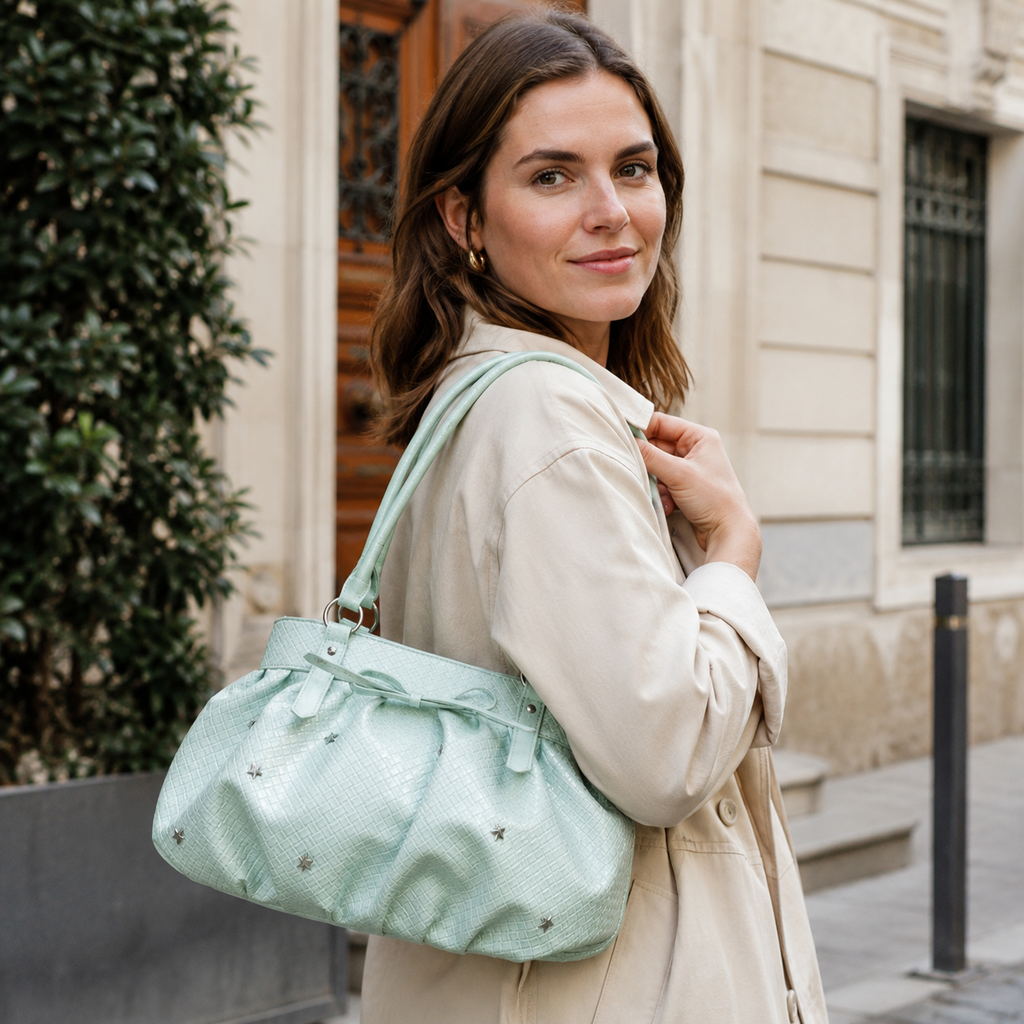 Avelisse Glossy Ruched Shoulder Bag for Women | Asverra
