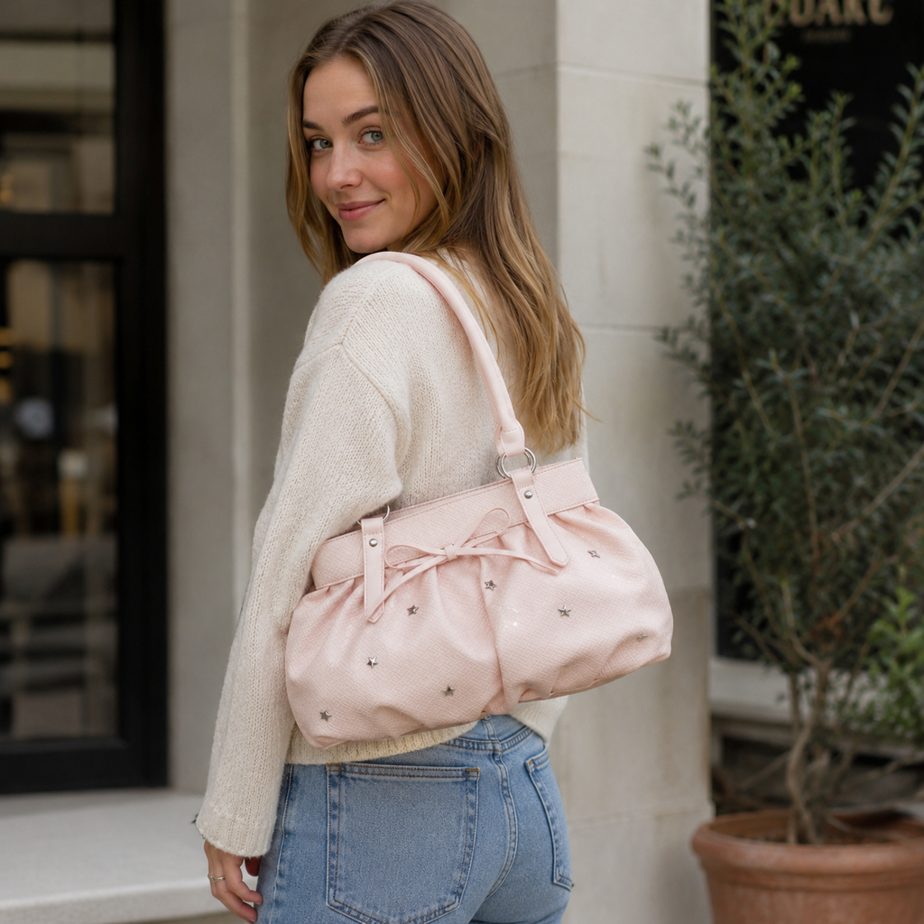 Avelisse Glossy Ruched Shoulder Bag for Women | Asverra
