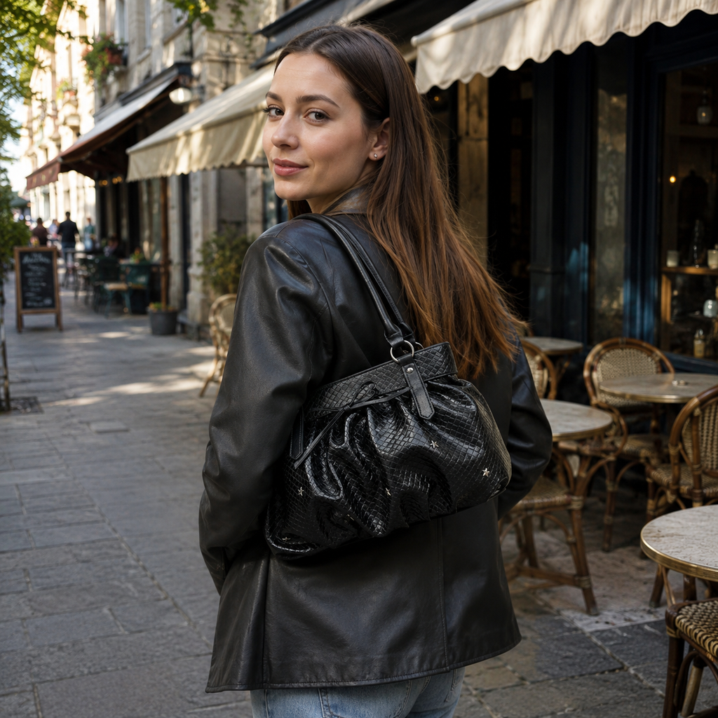 Avelisse Glossy Ruched Shoulder Bag for Women | Asverra