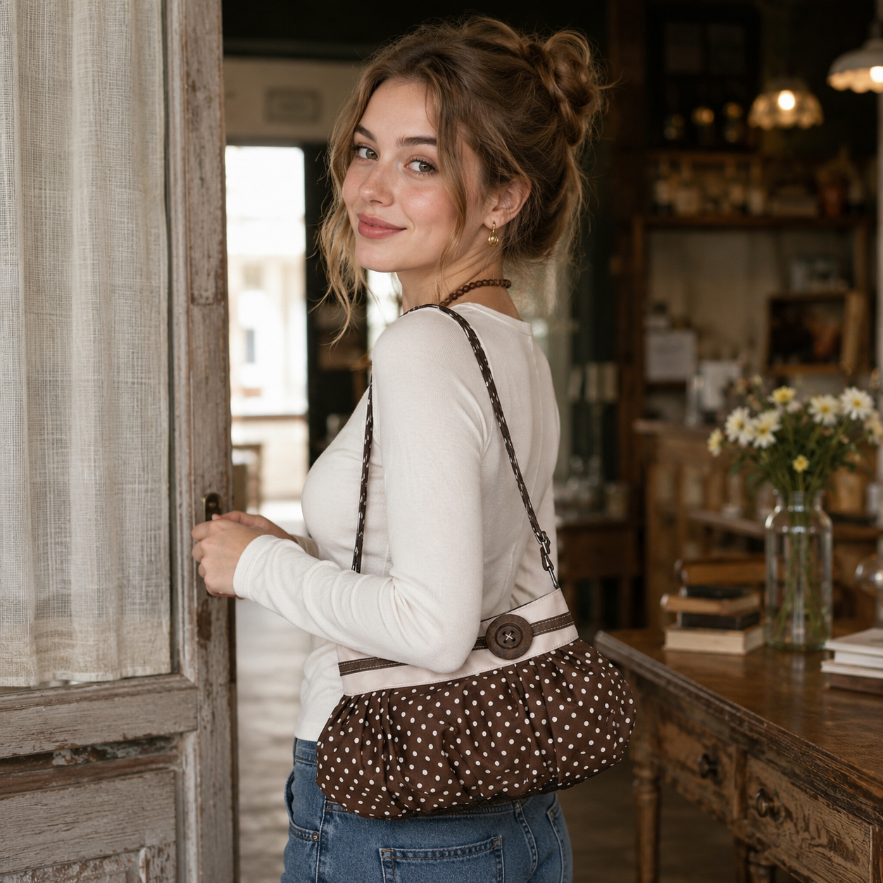 Elara Polka Dot Cloud Shoulder Bag for Women | Asverra
