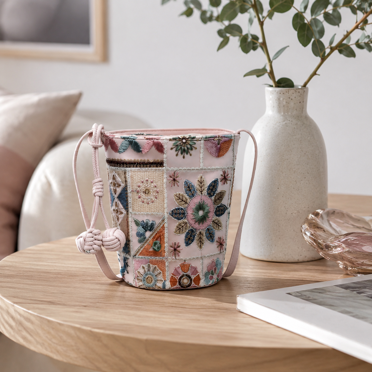 Mosaira Embroidered Bucket Bag for Women | Asverra