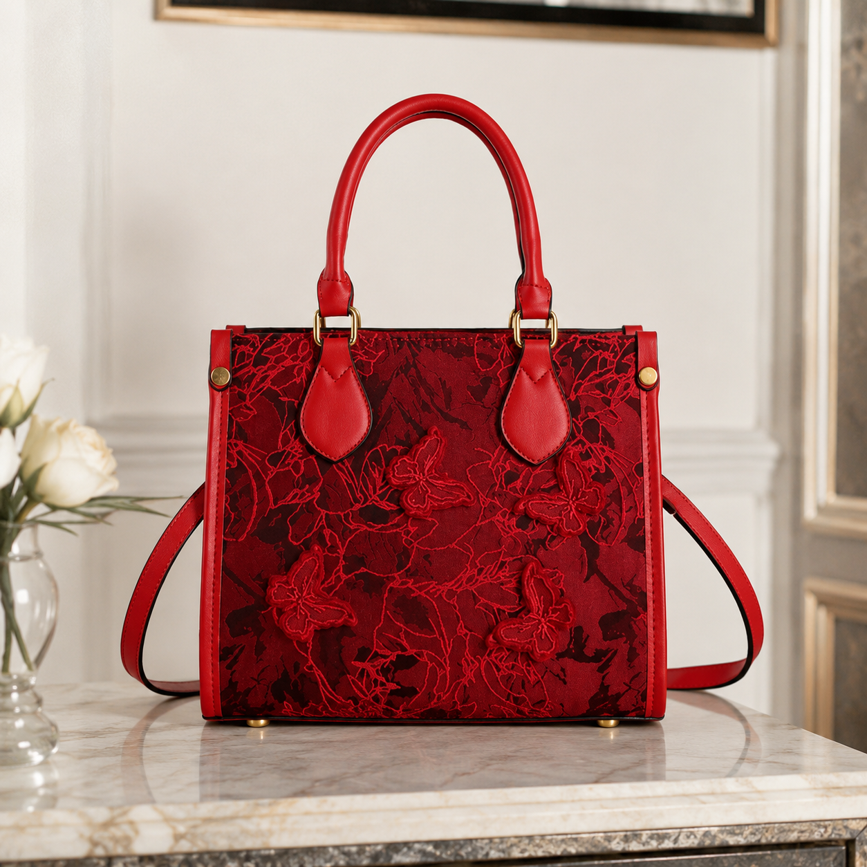 Evarielle Floral Lace Satchel Bag for Women | Asverra