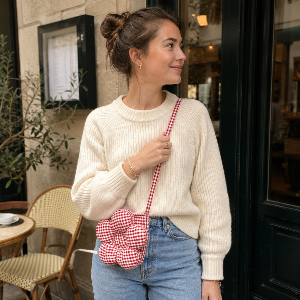 Solenne Gingham Flower Mini Shoulder Bag for Women | Asverra