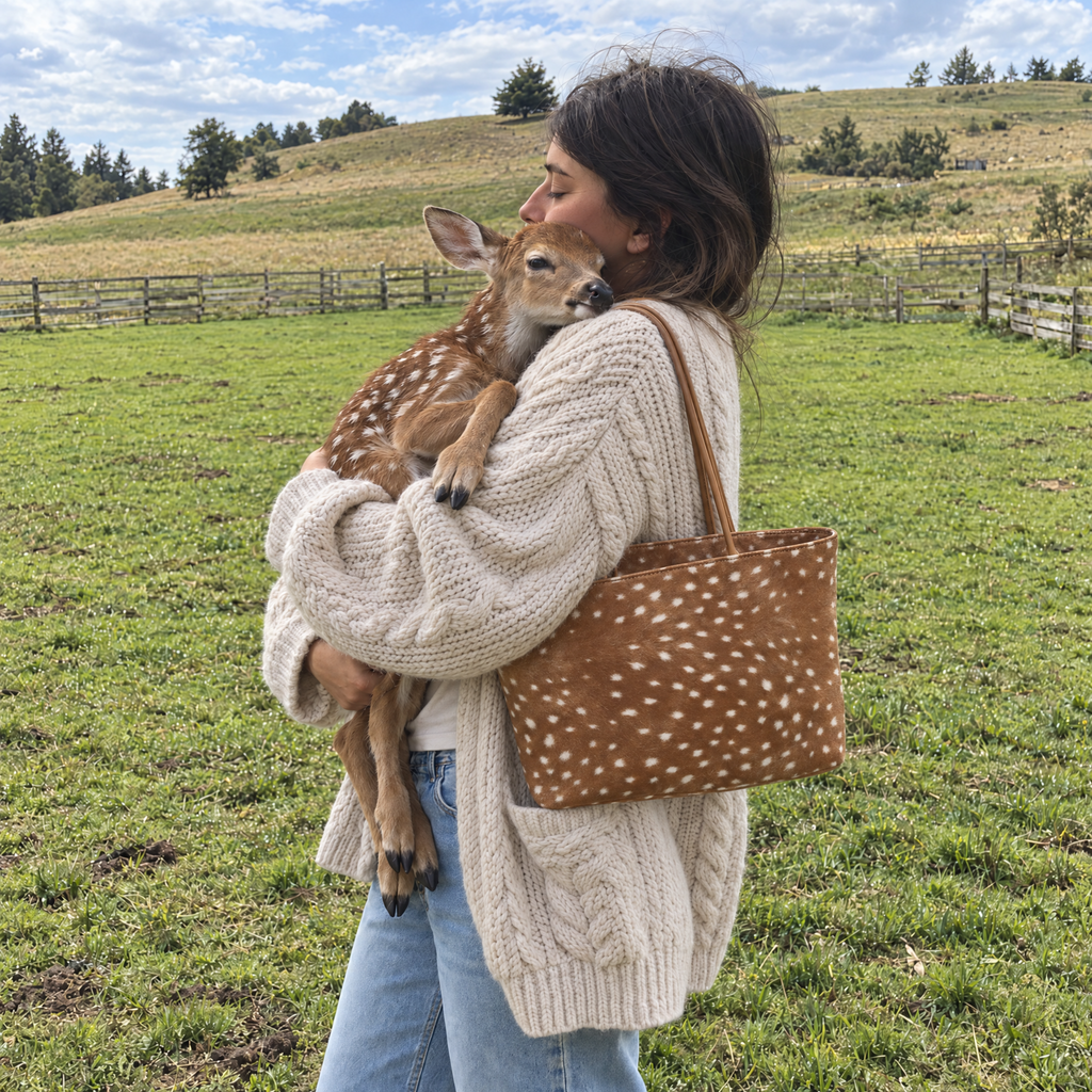 Daimée Suede-Look Shoulder Bag - Classic - with a fawn in the meadow
