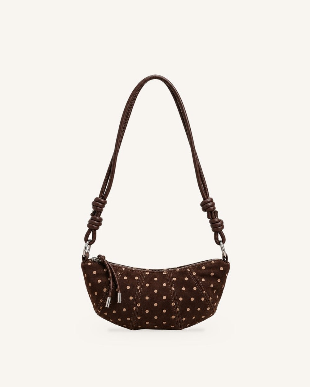 Briochelle Polka Dot Croissant Shoulder Bag - Chocolate Brown - front view Hauptbild