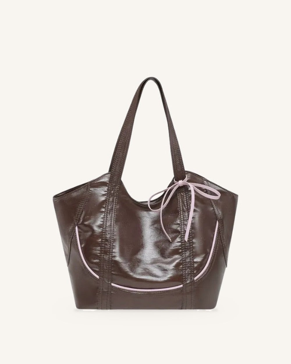 Clovara Glossy Tote Bag - Brown - front view الصورة الرئيسية