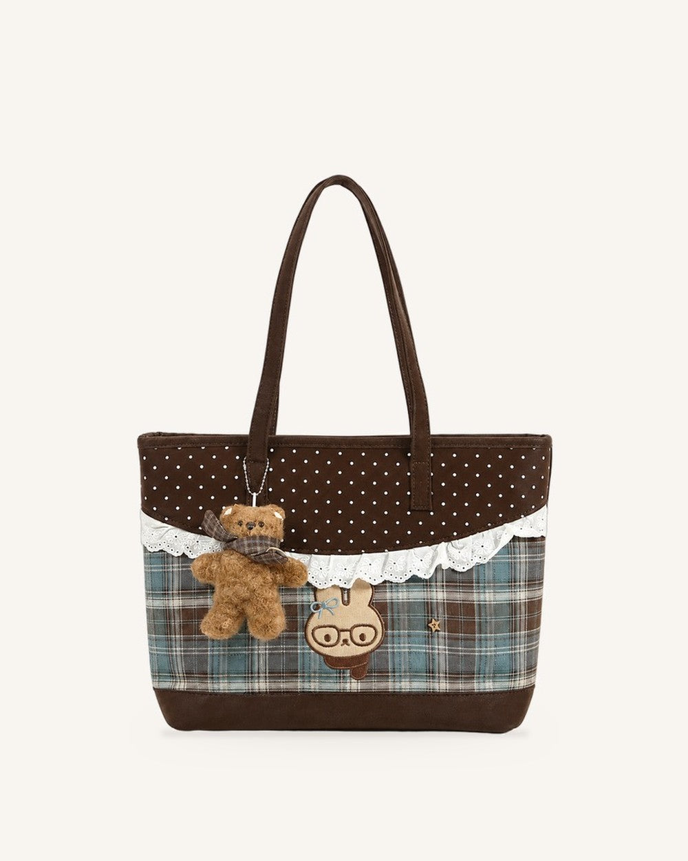 Tartinette Lace-Trim Plaid Tote Bag - Cocoa Plaid - front view Hauptbild
