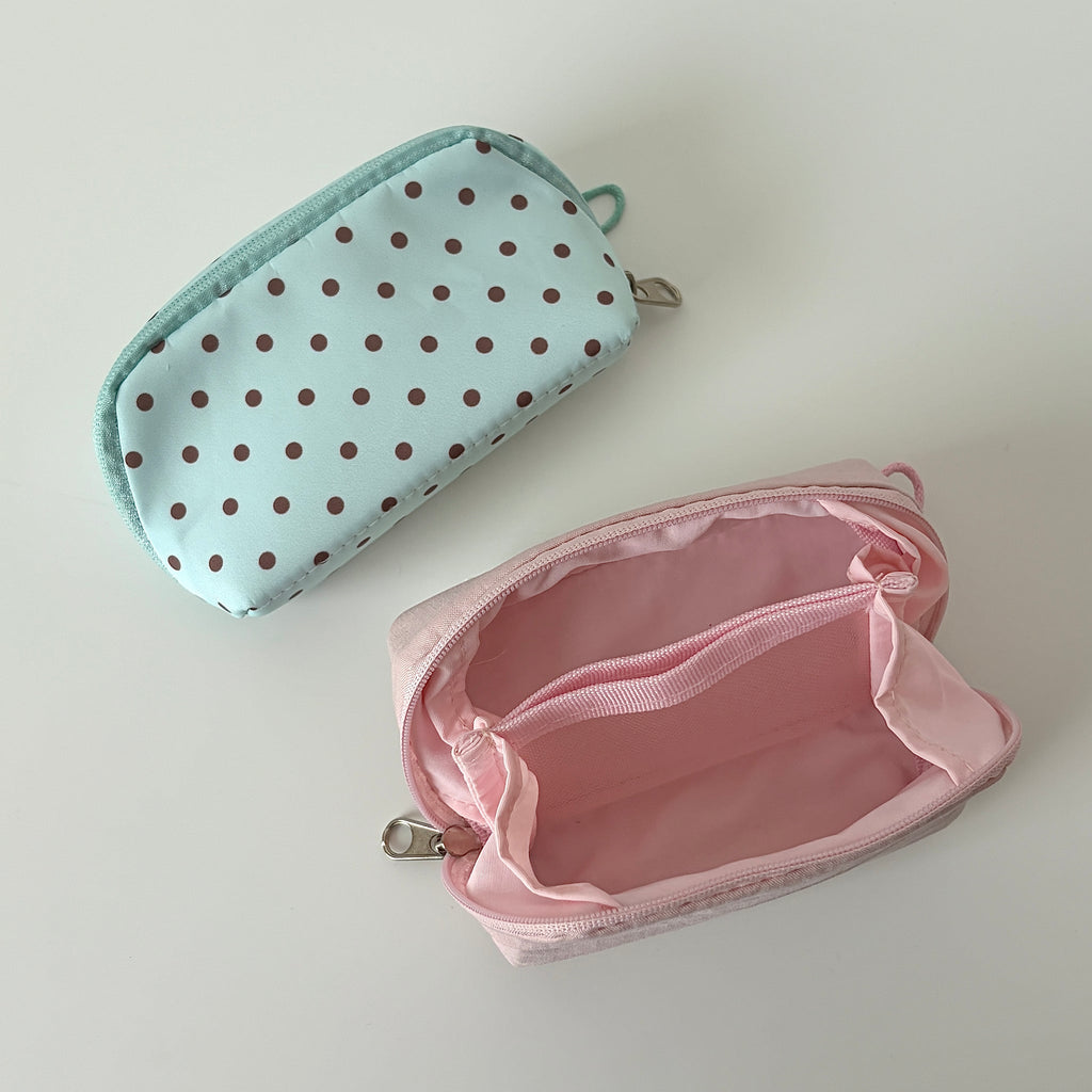 Baciella Two-Compartment Makeup Pouch - Mint Green closed, Pink open inside