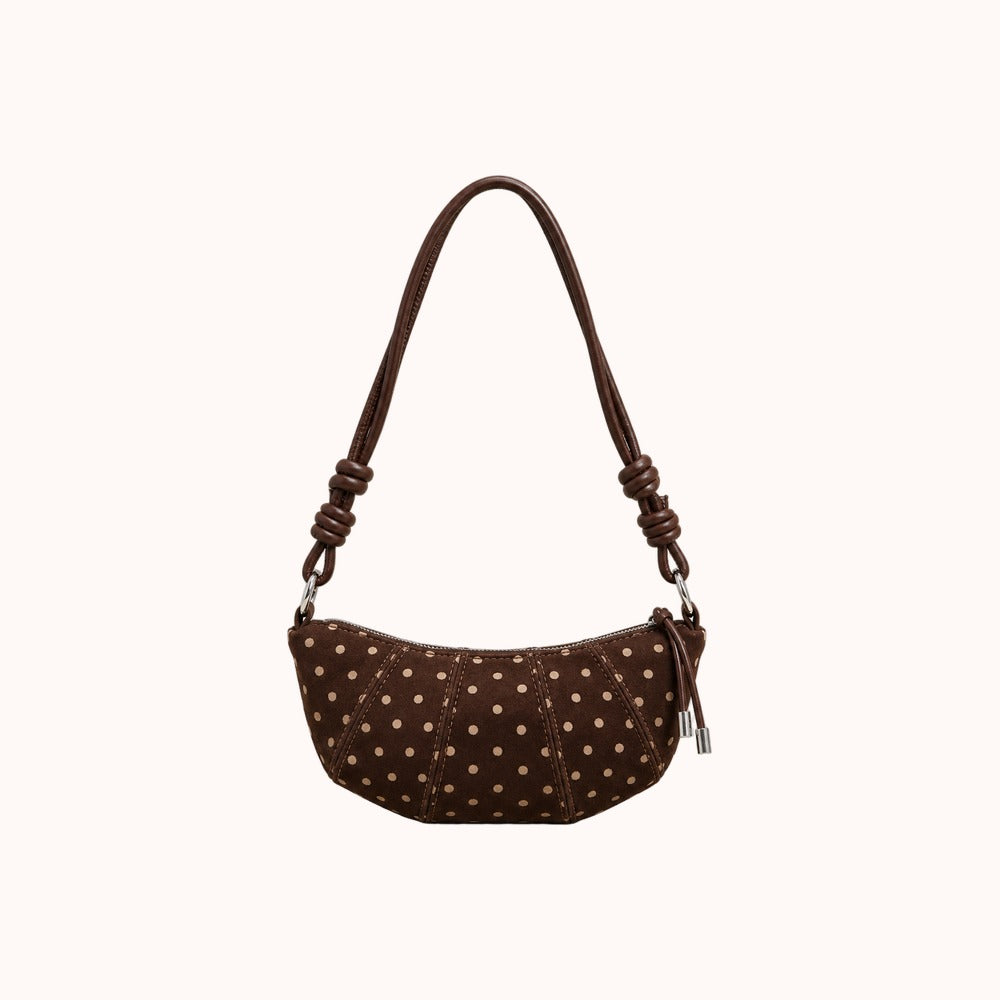 Briochelle Polka Dot Croissant Shoulder Bag - Chocolate Brown - back view