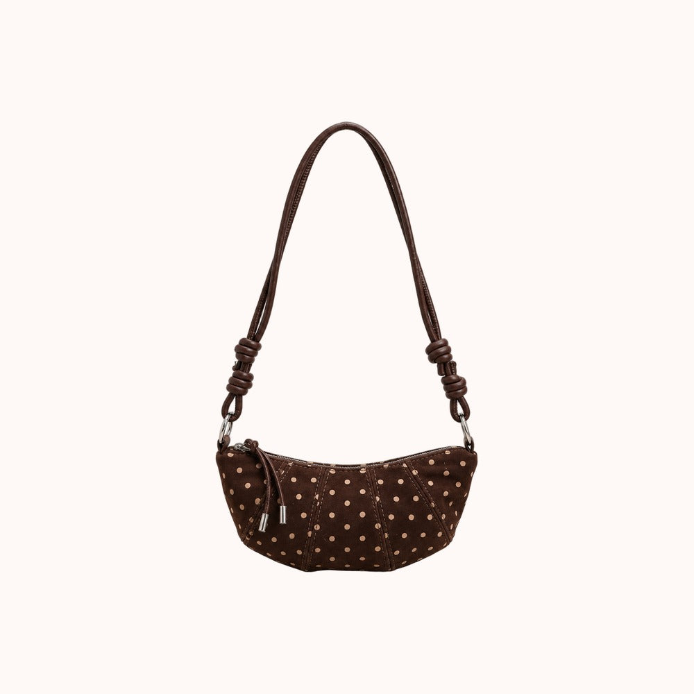 Briochelle Polka Dot Croissant Shoulder Bag - Chocolate Brown - front view Hauptbild
