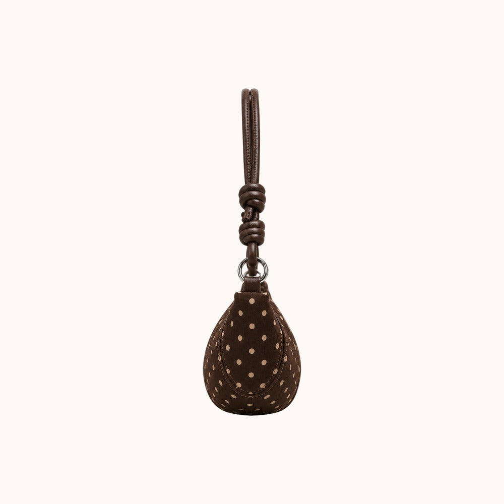 Briochelle Polka Dot Croissant Shoulder Bag - Chocolate Brown - side view