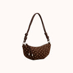 Briochelle Polka Dot Croissant Shoulder Bag - Chocolate Brown - three-quarter view