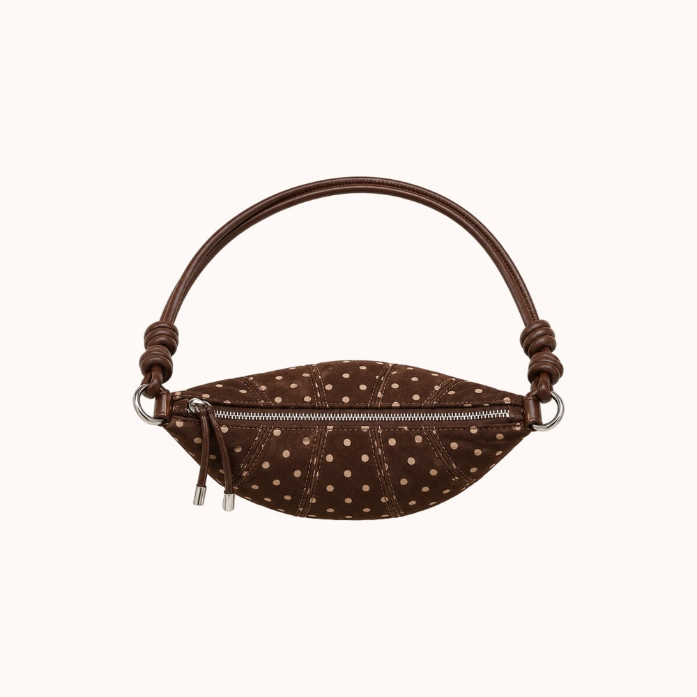 Briochelle Polka Dot Croissant Shoulder Bag - Chocolate Brown - top view