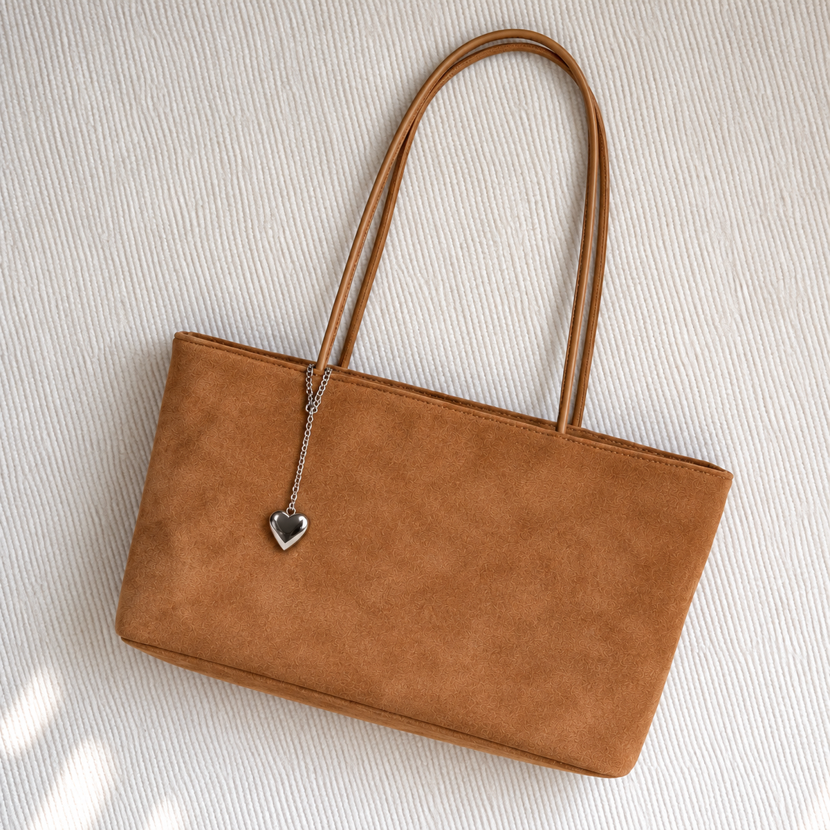Daimée Suede-Look Shoulder Bag - Khaki - on a textured surface