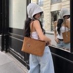 Daimée Suede-Look Shoulder Bag - Khaki - street style in Paris