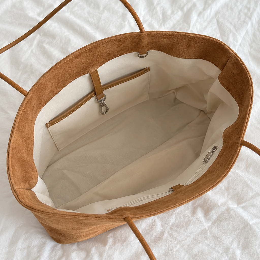 Daimée Suede-Look Shoulder Bag - Khaki - inside zip pocket