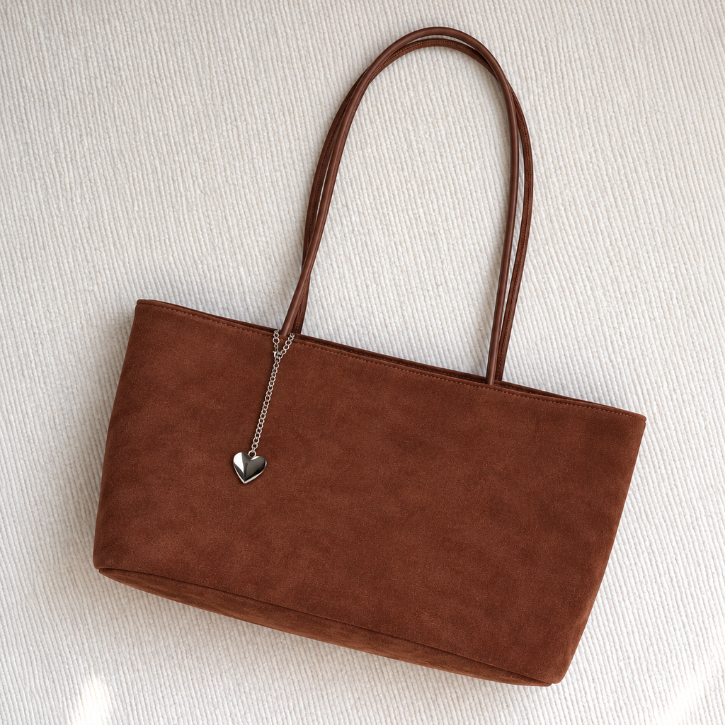 Daimée Suede-Look Shoulder Bag - Brown - on a textured surface