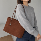 Daimée Suede-Look Shoulder Bag - Brown - worn on the shoulder