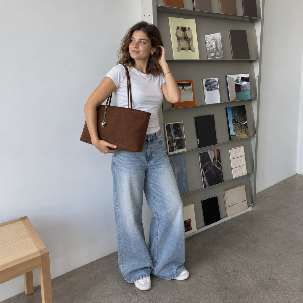 Daimée Suede-Look Shoulder Bag - Brown - by the bookshelf