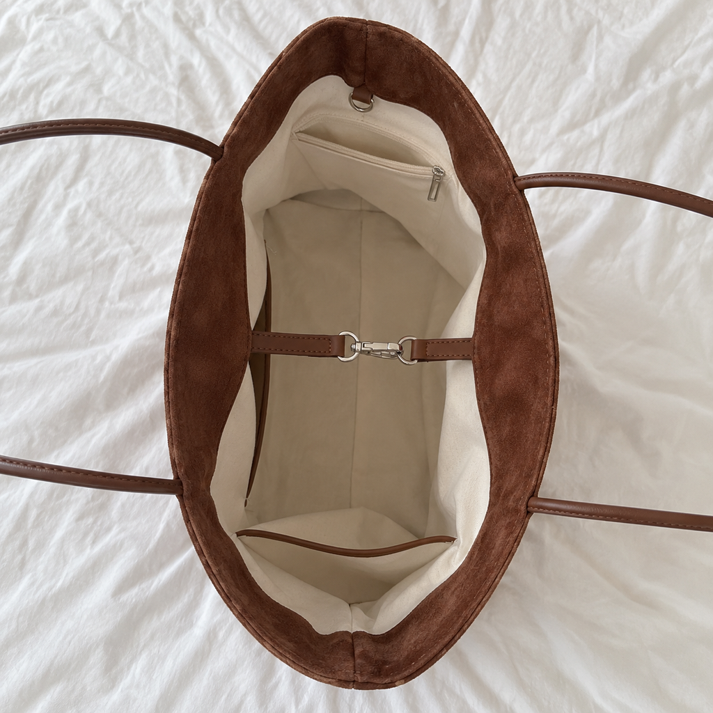 Daimée Suede-Look Shoulder Bag - Brown - inside view with key hook