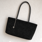 Daimée Suede-Look Shoulder Bag - Black - on a textured surface