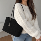Daimée Suede-Look Shoulder Bag - Black - worn on the shoulder