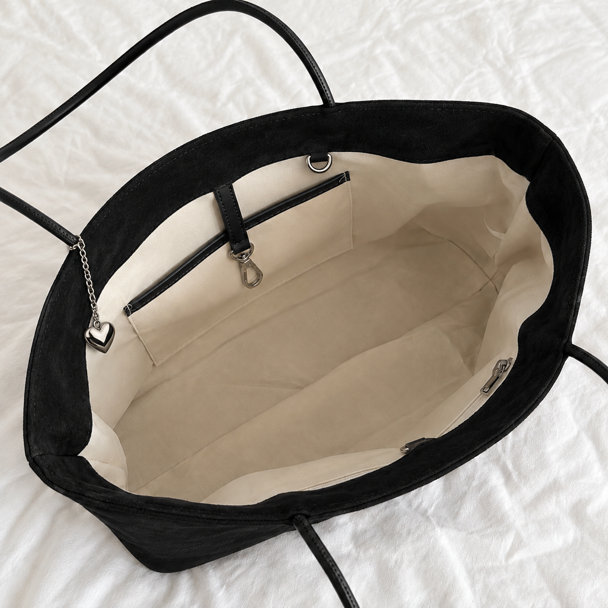Daimée Suede-Look Shoulder Bag - Black - inside zip pocket