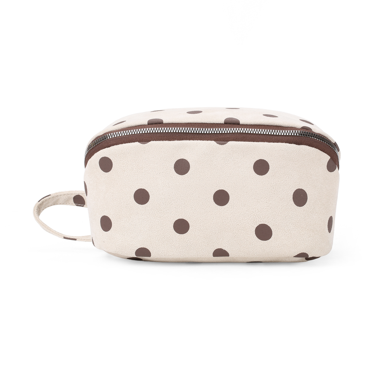 Châtaine Polka Dot Suede-Look Beauty Bag - front view in Cream Main image