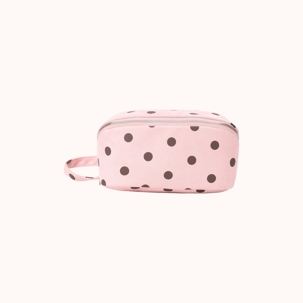 Châtaine Polka Dot Suede-Look Beauty Bag - Pink