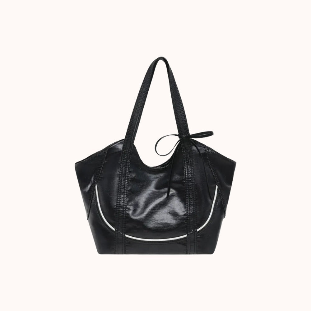 Clovara Glossy Tote Bag - Black - front view