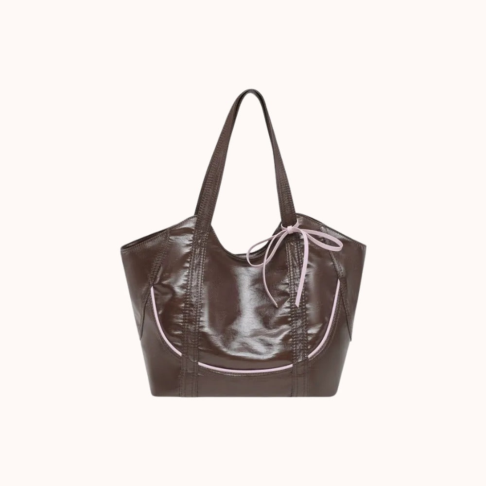 Clovara Glossy Tote Bag - Brown - front view
