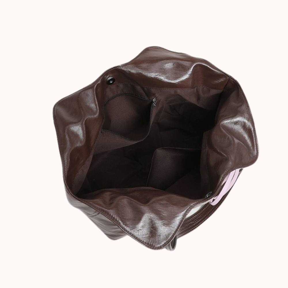 Clovara Glossy Tote Bag - Brown - roomy interior