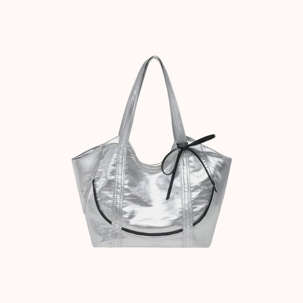Clovara Glossy Tote Bag - Silver - front view