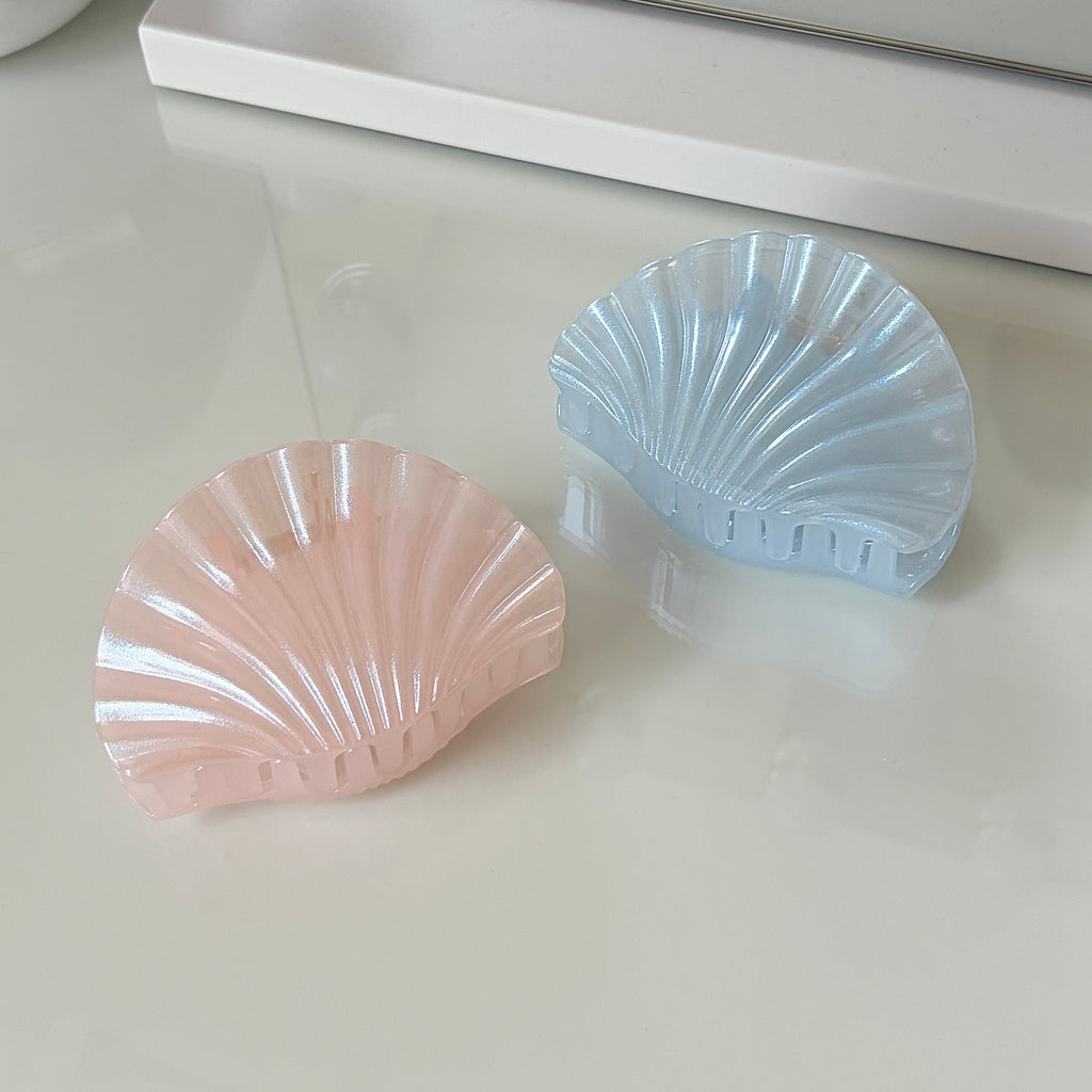 Conchelle Glossy Shell Hair Claw Clip - Pink and Blue side by side