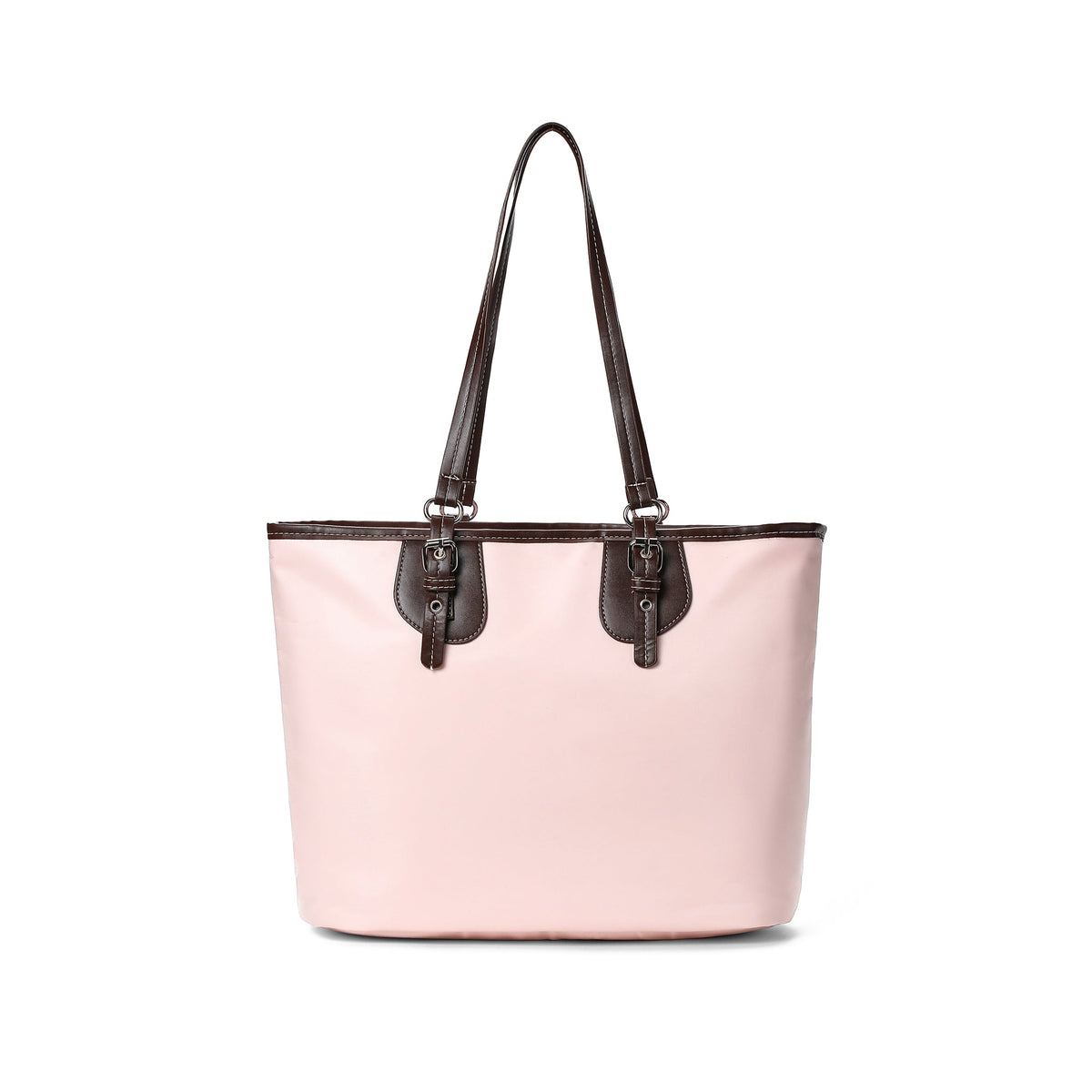 Confetta Buckle Strap Nylon Tote Bag - front view in Baby Pink Main image