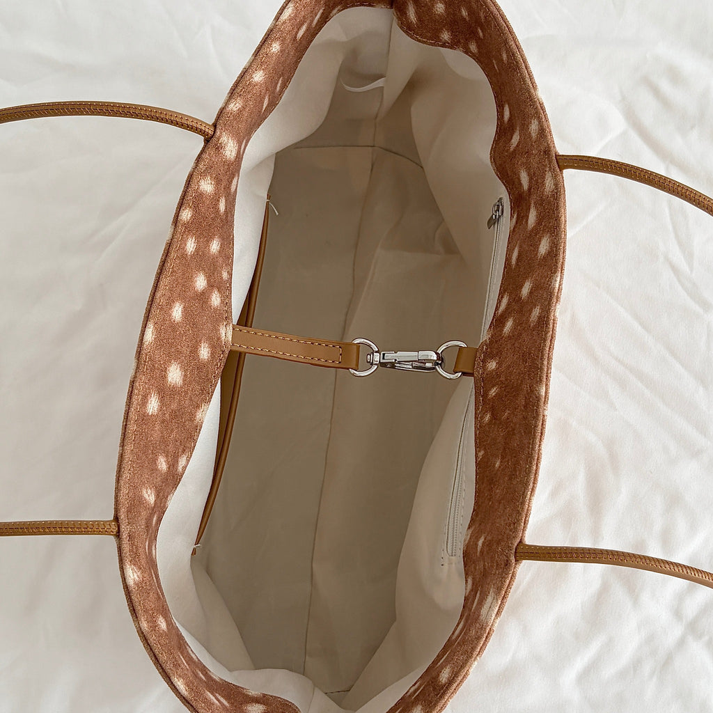 Daimée Suede-Look Shoulder Bag - Classic - inside view with cream lining and hook clasp