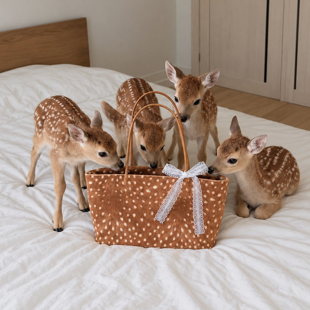 Daimée Suede-Look Shoulder Bag - Classic - with fawns on the bed