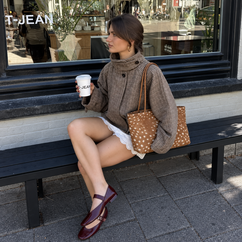 Daimée Suede-Look Shoulder Bag - Classic - fawn print street style