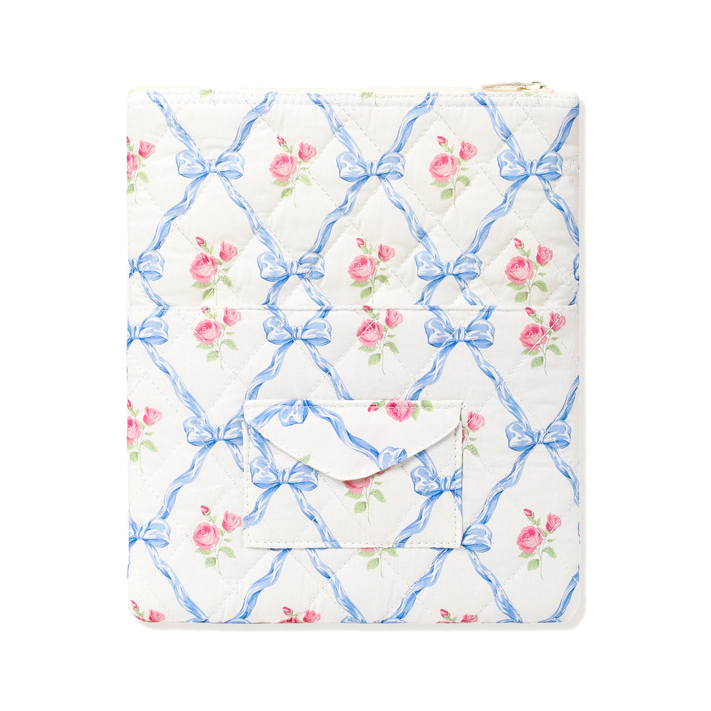 Églantine Rose Print Laptop Sleeve - 11 inch front view in Blue Floral
