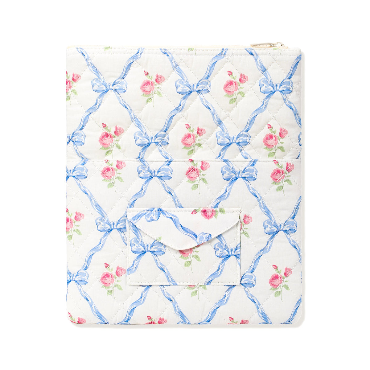 Églantine Rose Print Laptop Sleeve - 11 inch front view in Blue Floral